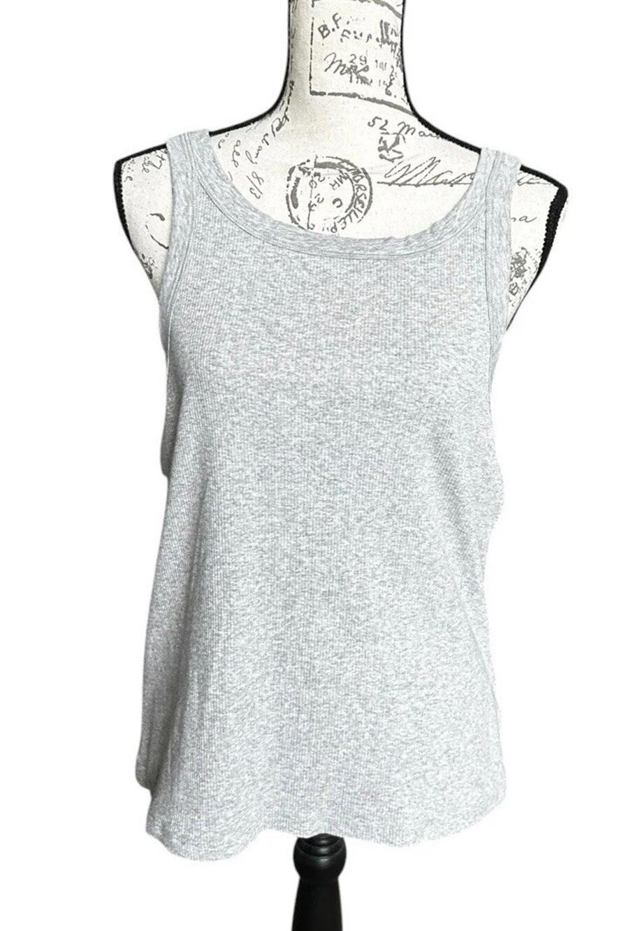 Gap Soft Ribbed Knit High Scoop Neck Heather Gray Tank Top Athletic Basic XL